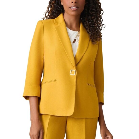 Kasper NWT Ava Jacket Butterscotch Linen Blend Gold Buckle Snap Closure Size 12p - Picture 1 of 15